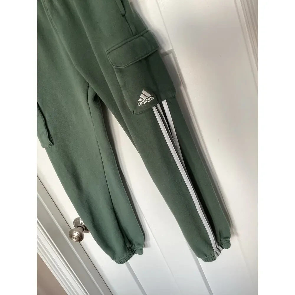 Adidas Boys 3-Stripes Regular Fit‎ Cargo Joggers Pants Green Size Medium 10/12